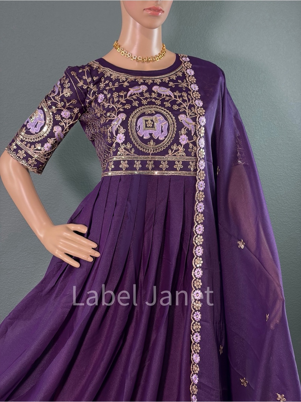 Embroidered Purple Anarkali Dress with Gold Accents (M upto L) Brand New